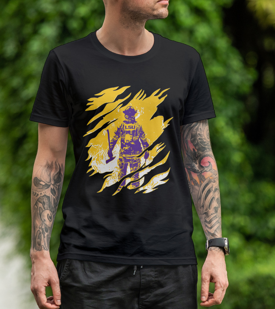 LSU Tigers Firefighter Graphic With Scratch Effect T-Shirt
