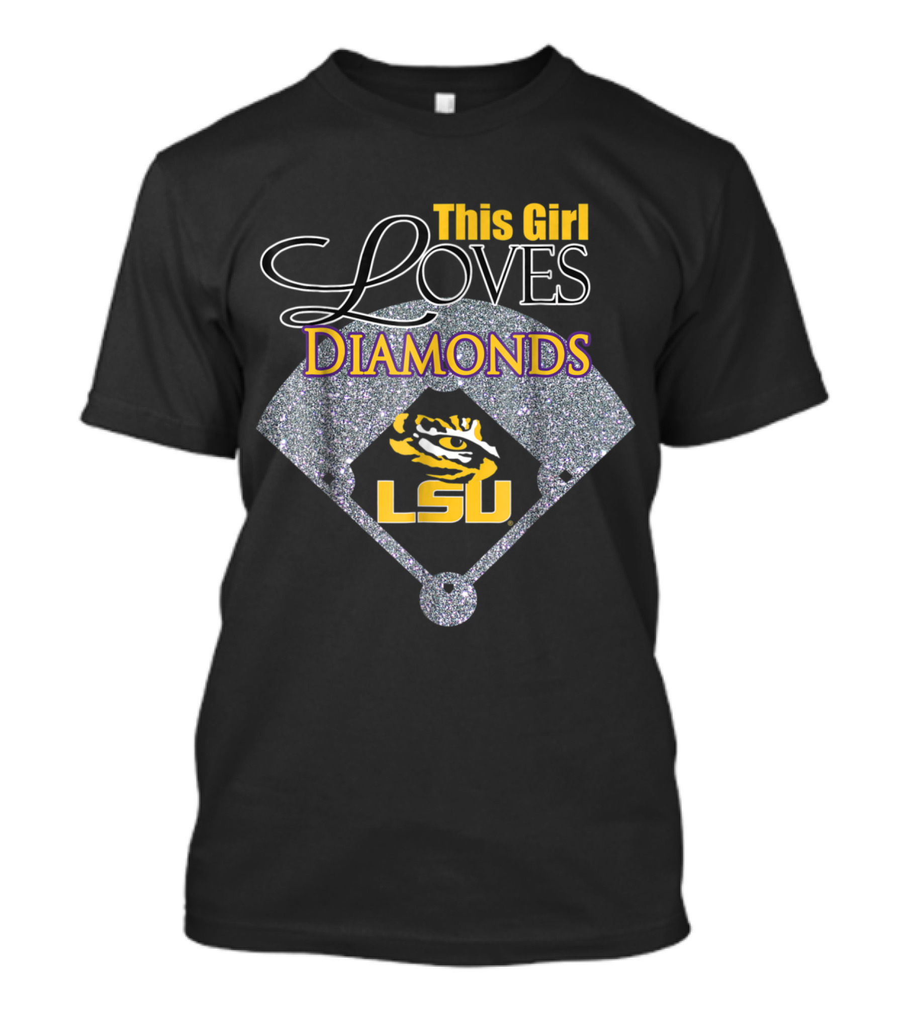 This Girl Loves Diamonds LSU Tigers Baseball Home Plate T-Shirt