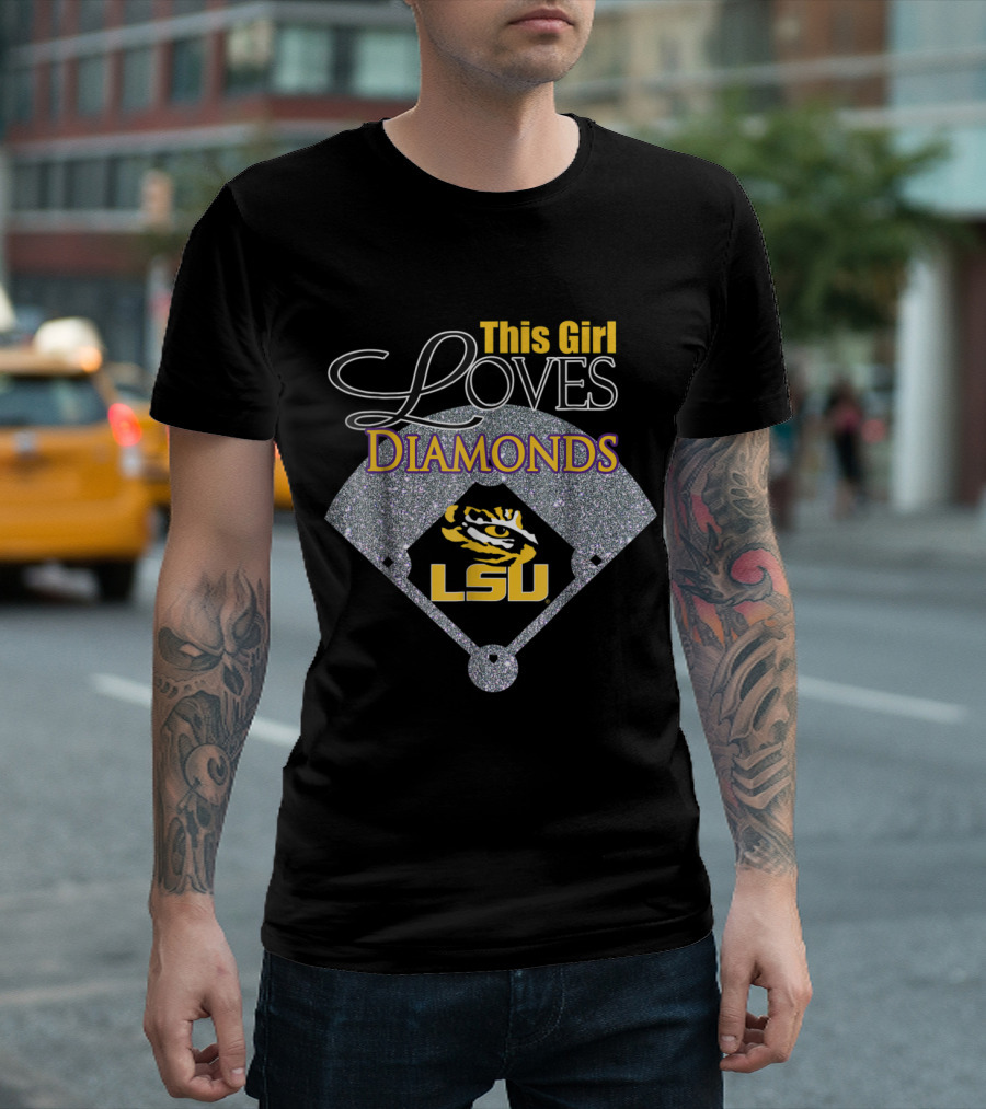 This Girl Loves Diamonds LSU Tigers Baseball Home Plate T-Shirt