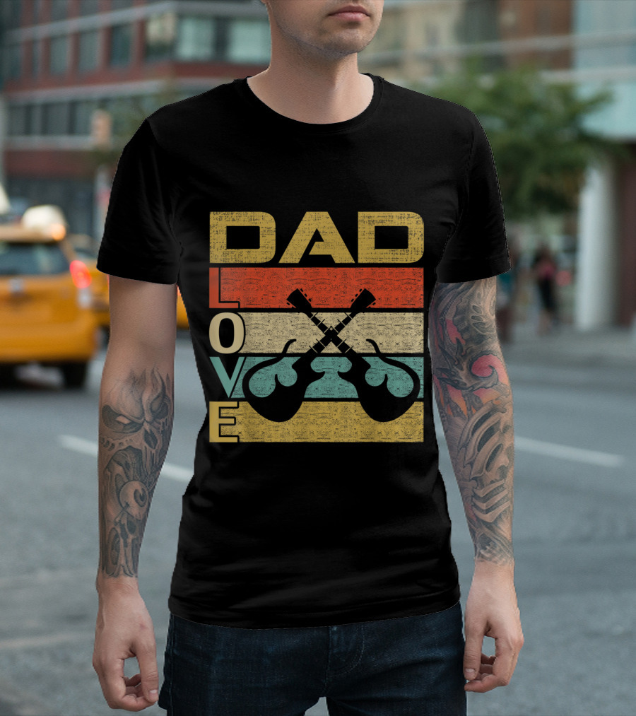 Retro Vintage Dad Love Dual Electric Guitar Stripes T-Shirt