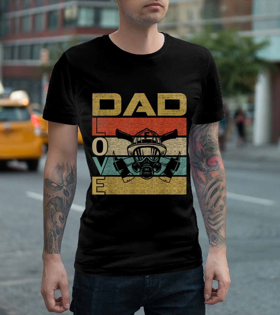 Dad Love Firefighter Retro Vintage Mask T-Shirt