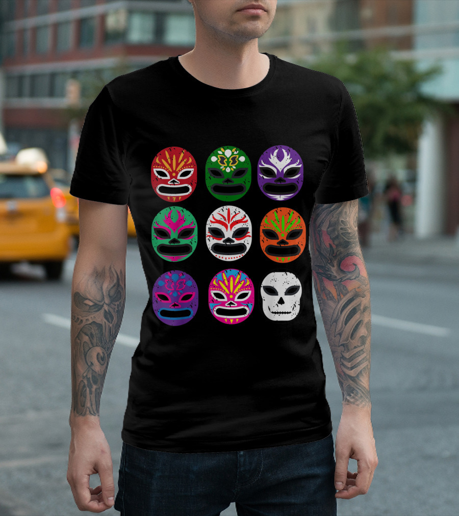 Lucha Libre Masks Mexican Wrestling Colorful Face Designs Nine Styles T-Shirt