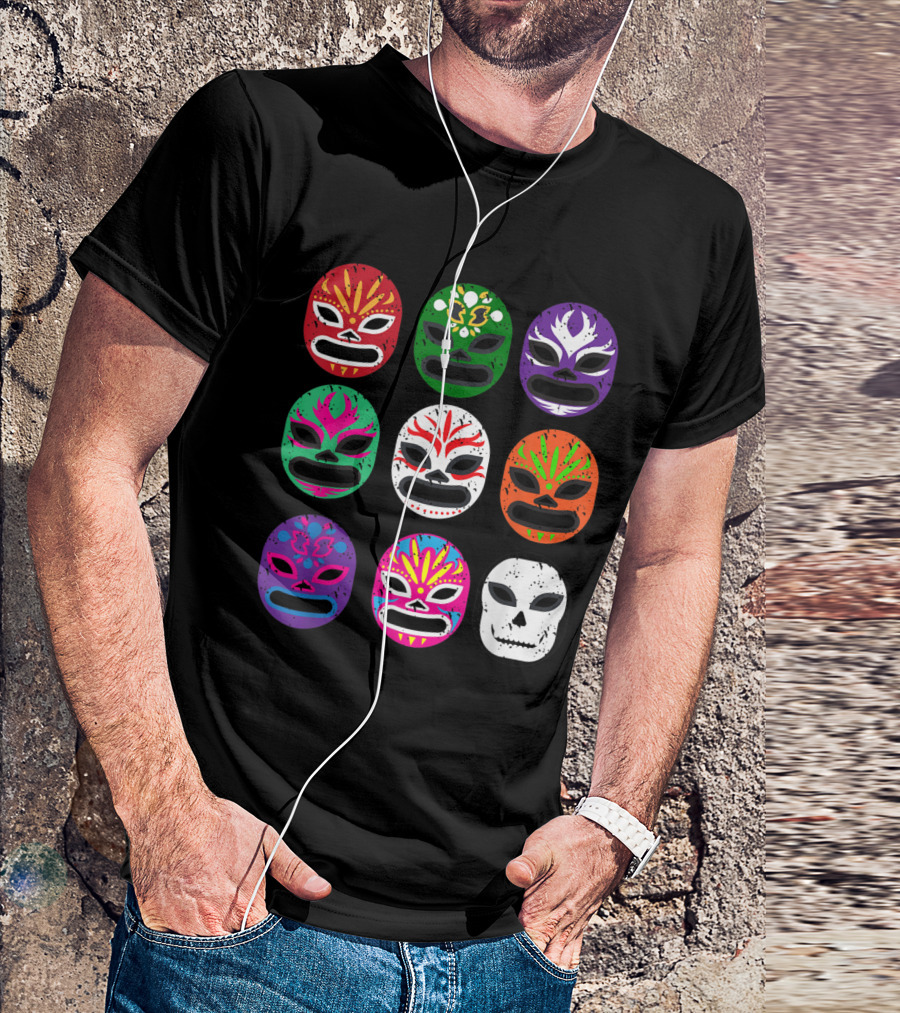 Lucha Libre Masks Mexican Wrestling Colorful Face Designs Nine Styles T-Shirt
