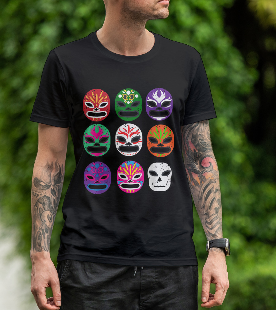 Lucha Libre Masks Mexican Wrestling Colorful Face Designs Nine Styles T-Shirt