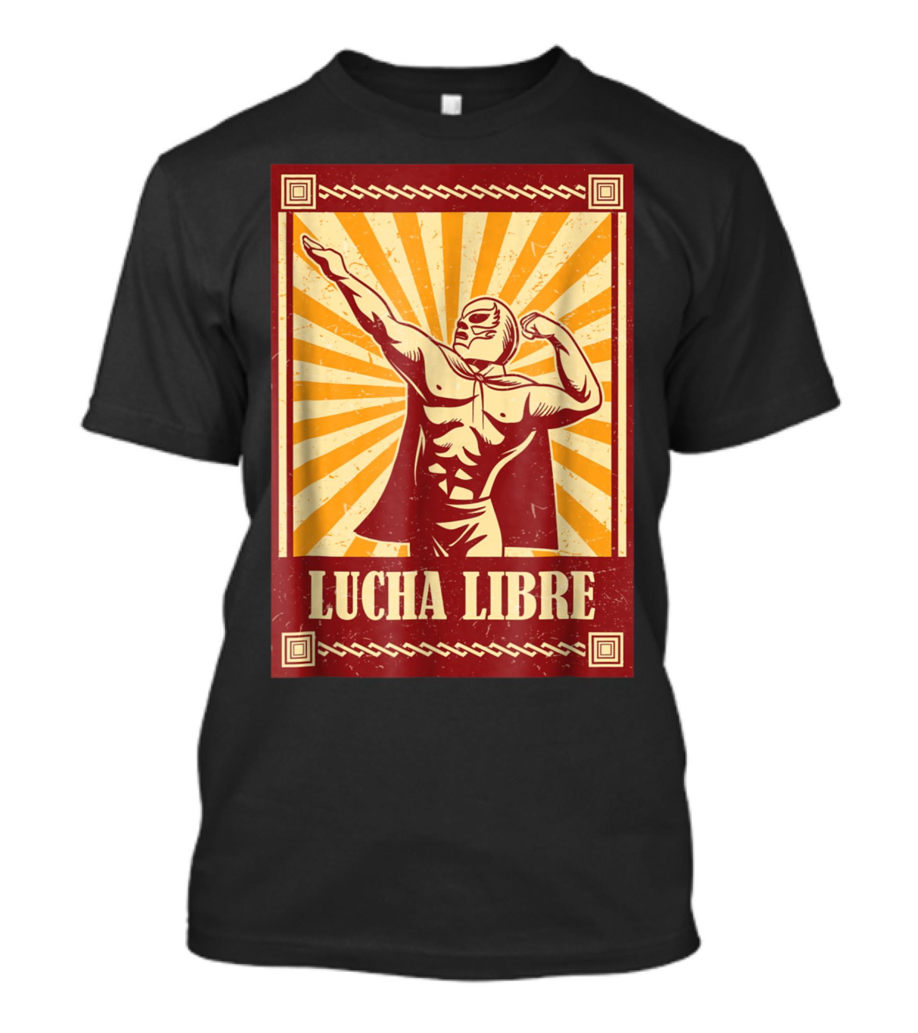 Lucha Libre Mexican Wrestling Fanatic Retro Sunburst Masked Wrestler T-Shirt