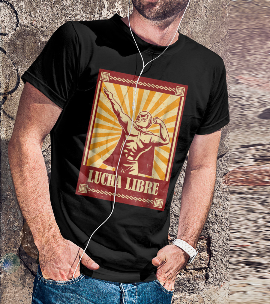 Lucha Libre Mexican Wrestling Fanatic Retro Sunburst Masked Wrestler T-Shirt
