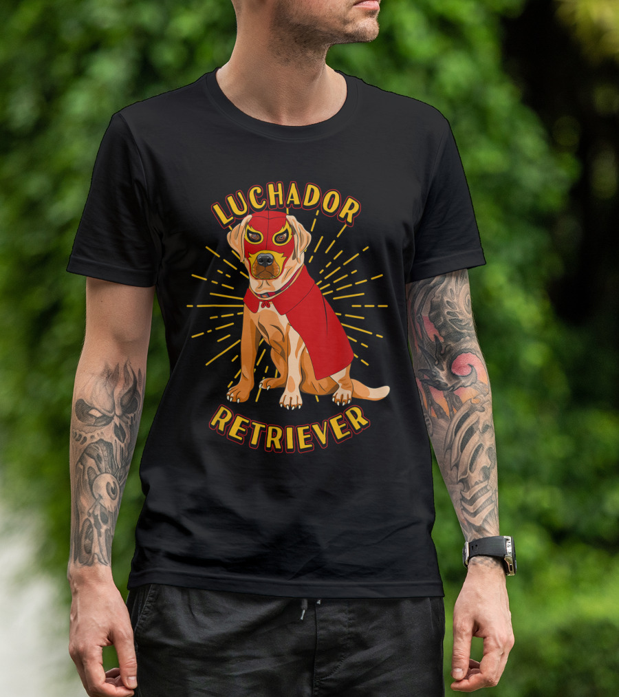 Luchador Retriever Dog In Mexicana Wrestling Mask And Red Cape T-Shirt