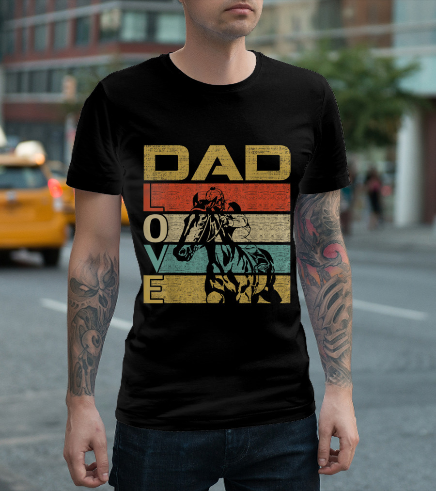 Dad Love Retro Vintage Horse Riding T-Shirt