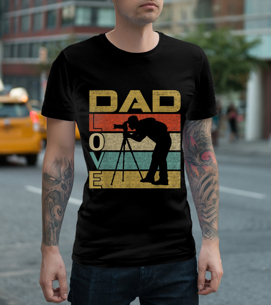 Retro Vintage Dad Love Photography Silhouette On Colorful T-Shirt