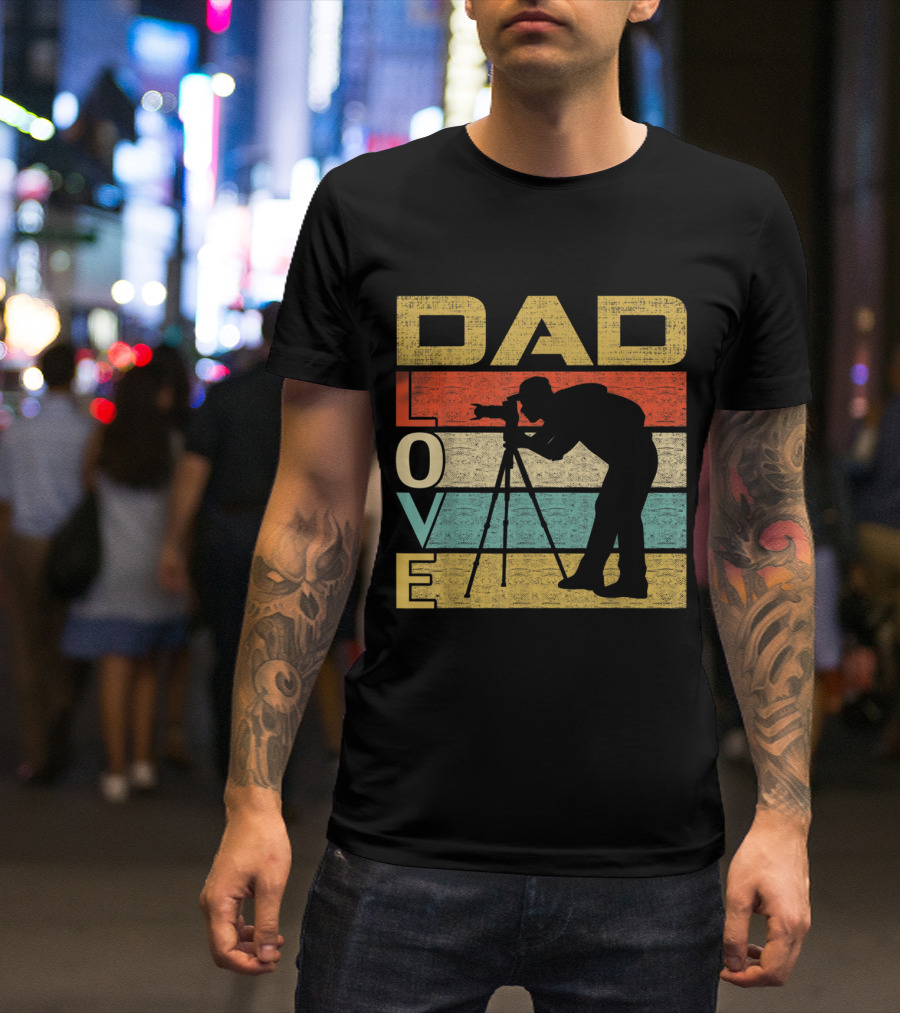 Retro Vintage Dad Love Photography Silhouette On Colorful T-Shirt