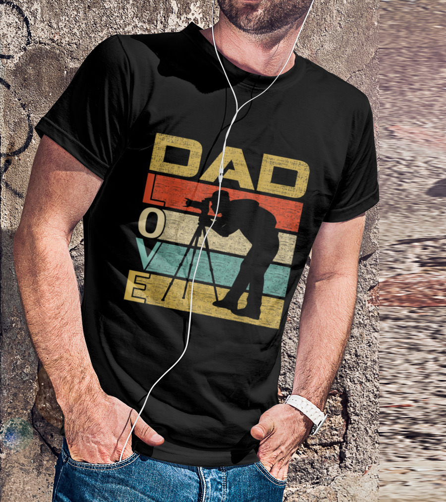 Retro Vintage Dad Love Photography Silhouette On Colorful T-Shirt