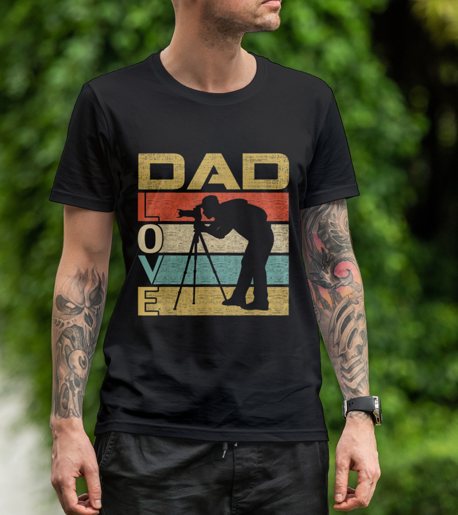 Retro Vintage Dad Love Photography Silhouette On Colorful T-Shirt