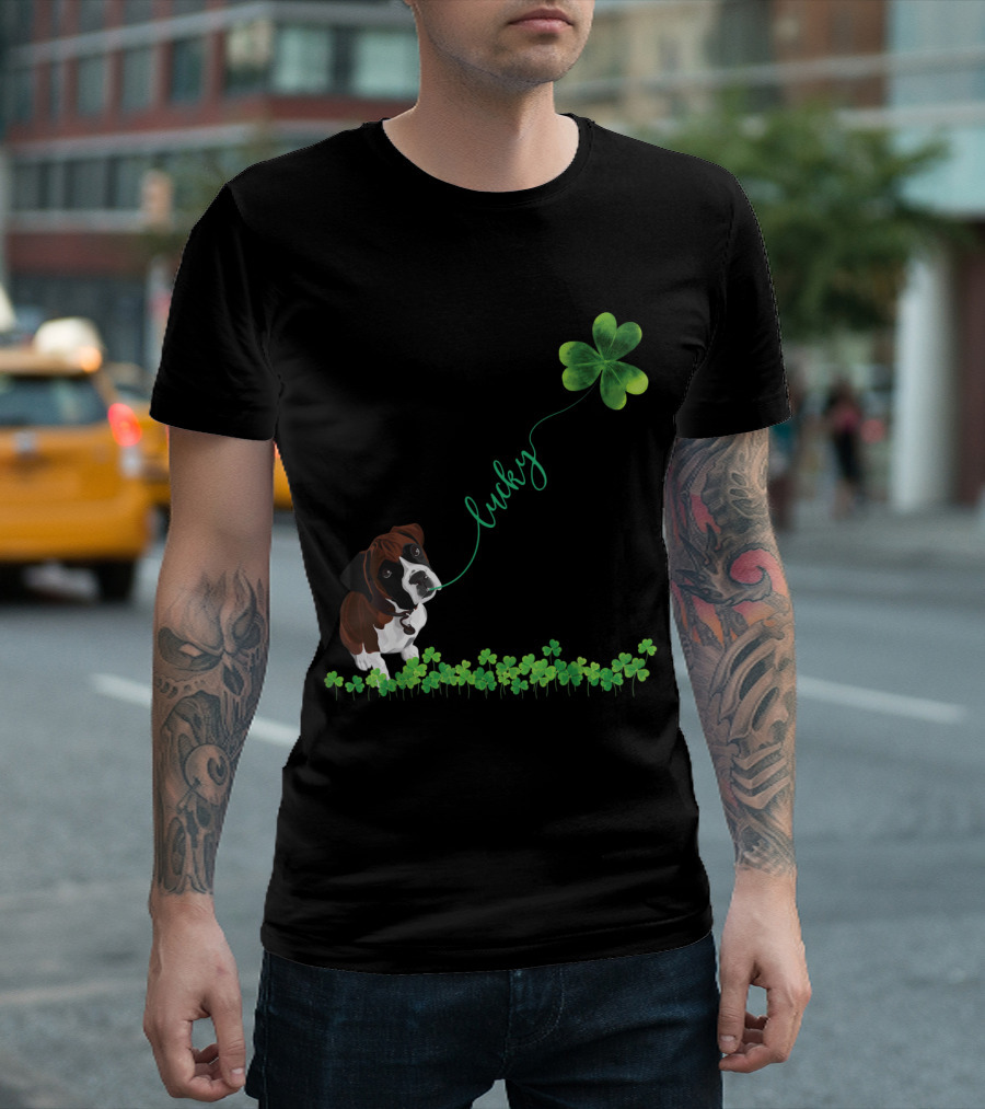 Lucky Boxer Dog Shamrock St. Patrick's Day T-Shirt