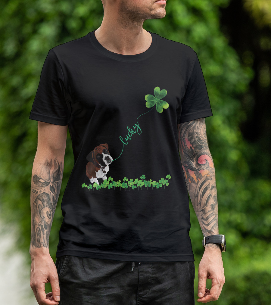 Lucky Boxer Dog Shamrock St. Patrick's Day T-Shirt