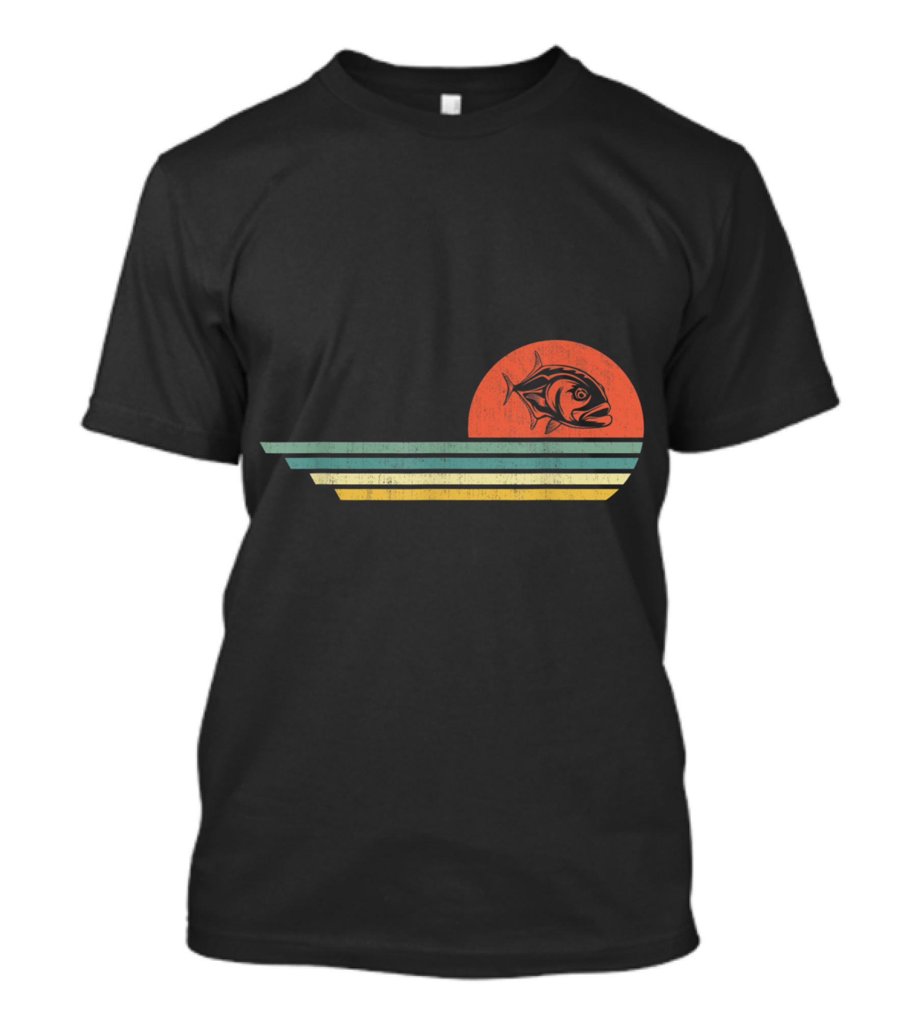 Retro Vintage Fish Sunset Stripes T-Shirt