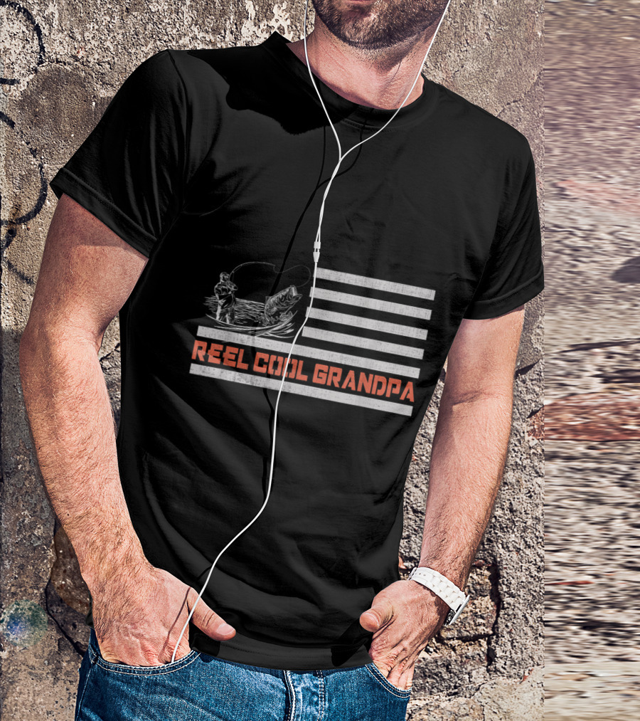 Reel Cool Grandpa Fishing USA Flag Vintage Retro T-Shirt