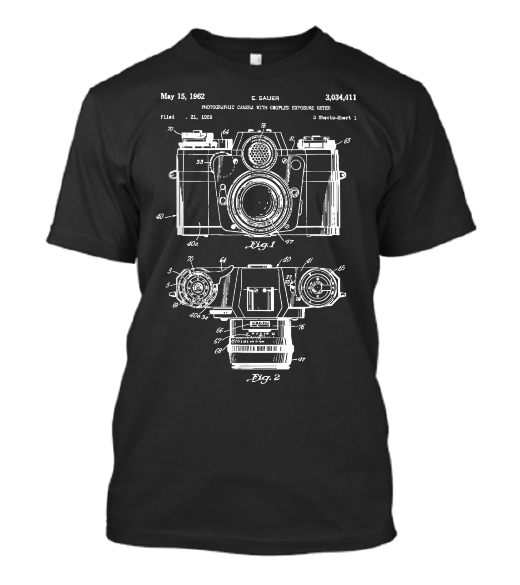 May 15, 1962 E. Sauer Photographic Camera Patent 3,034,411 Photography Lover Vinta T-Shirt