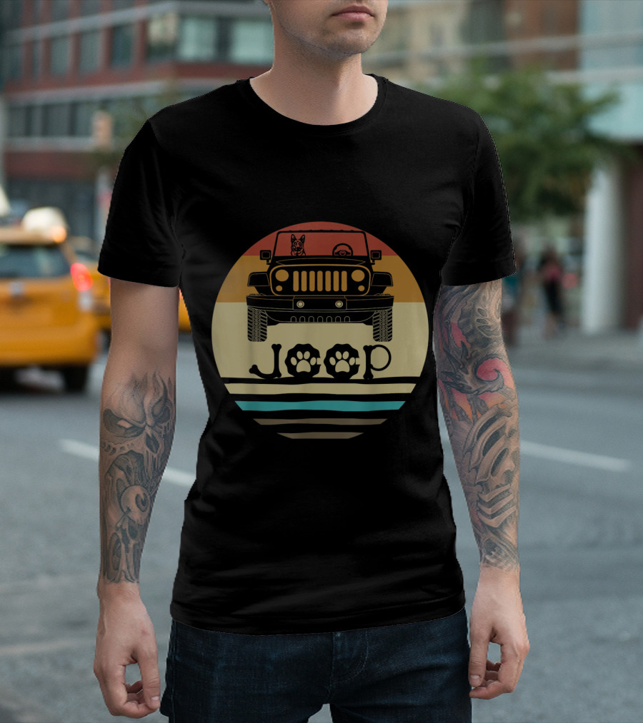 Retro Vintage German Shepherd Dog In Jeep With Paw Print T-Shirt