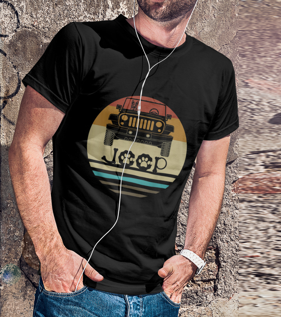 Retro Vintage German Shepherd Dog In Jeep With Paw Print T-Shirt