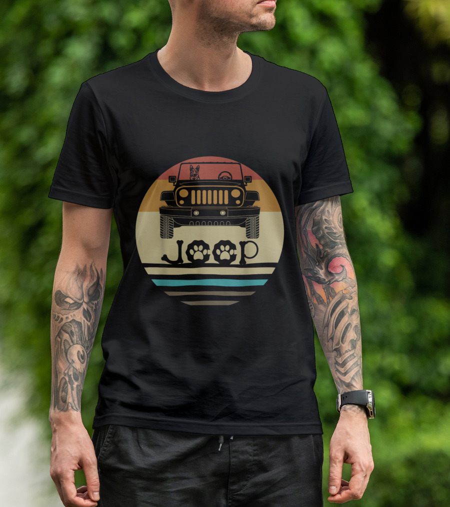 Retro Vintage German Shepherd Dog In Jeep With Paw Print T-Shirt