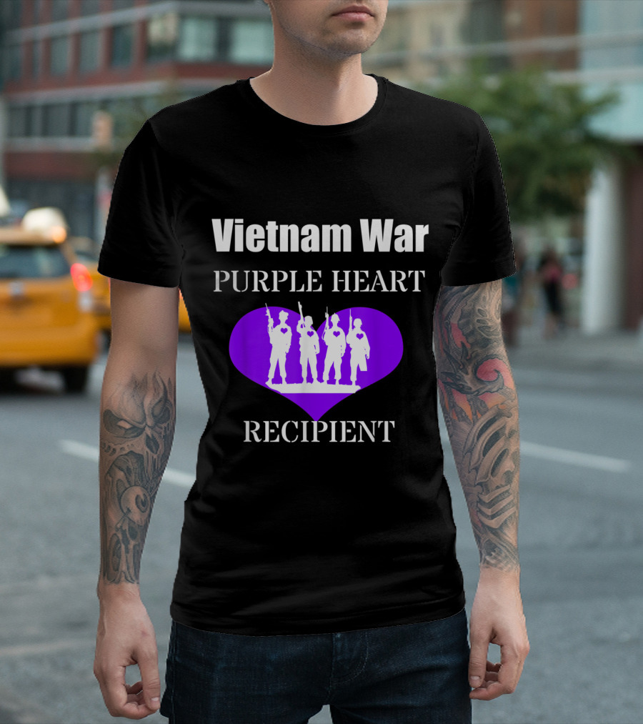 Vietnam War Purple Heart Recipient with Soldier Silhouette in Purple Heart T-Shirt