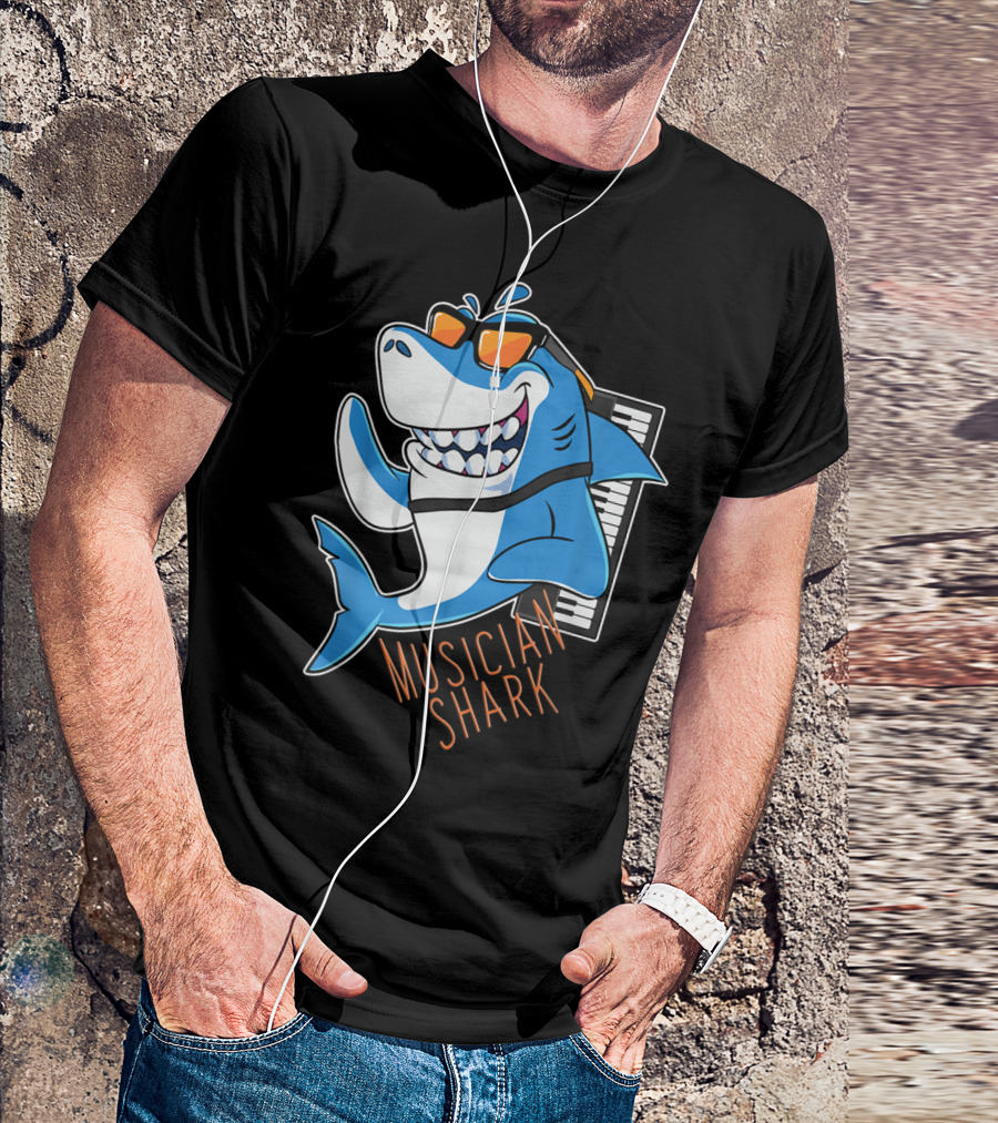 Musician Shark Playing Piano Keyboard With Sunglasses T-Shirt