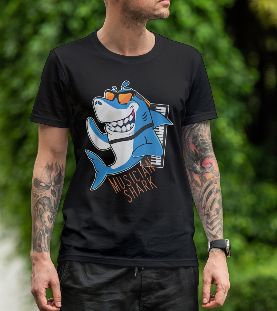 Musician Shark Playing Piano Keyboard With Sunglasses T-Shirt