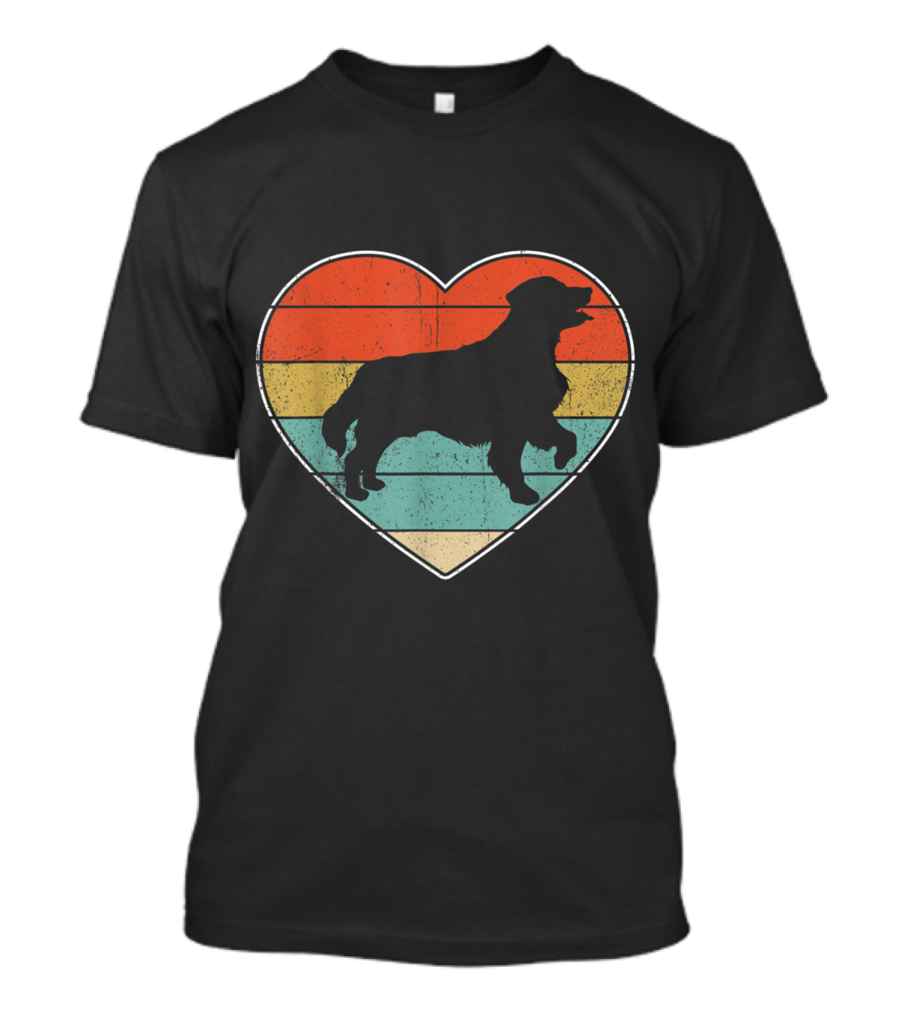 Retro Golden Retriever Heart Silhouette With Vintage Stripes T-Shirt