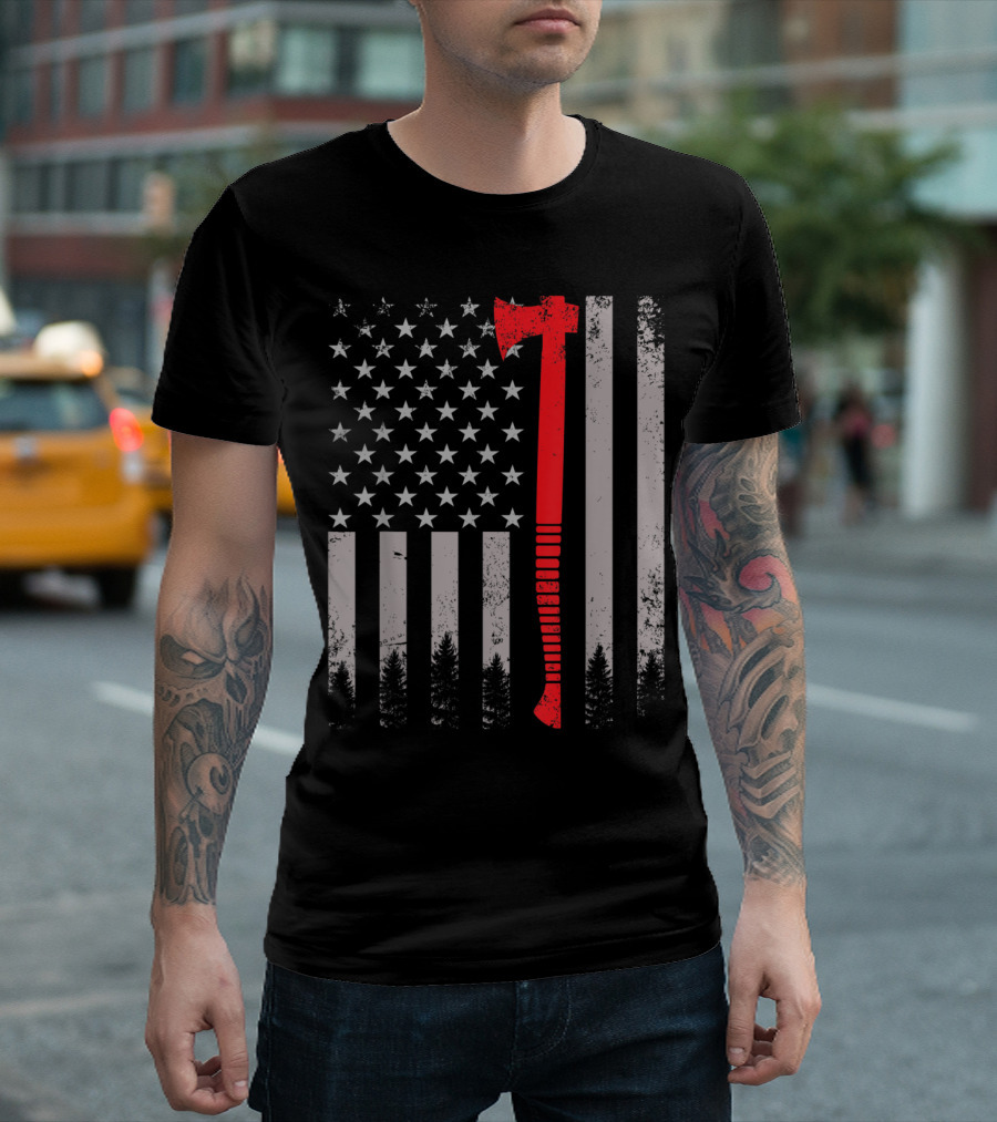 American Flag Axe Lumberjack Logger Woodworker Vintages USA T-Shirt