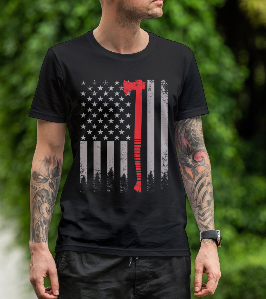 American Flag Axe Lumberjack Logger Woodworker Vintages USA T-Shirt