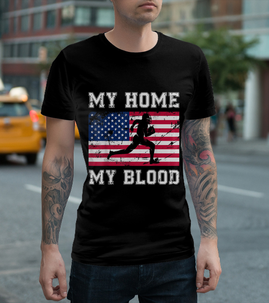 My American Football Home My Blood Vintage USA Flag T-Shirt