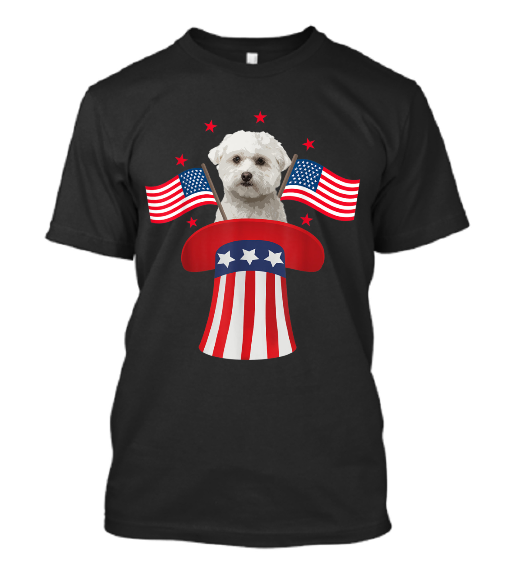 Magic Maltese Dog In Patriotic American Flag Hat With Stars And Stripes For 4th Of July T-Shirt