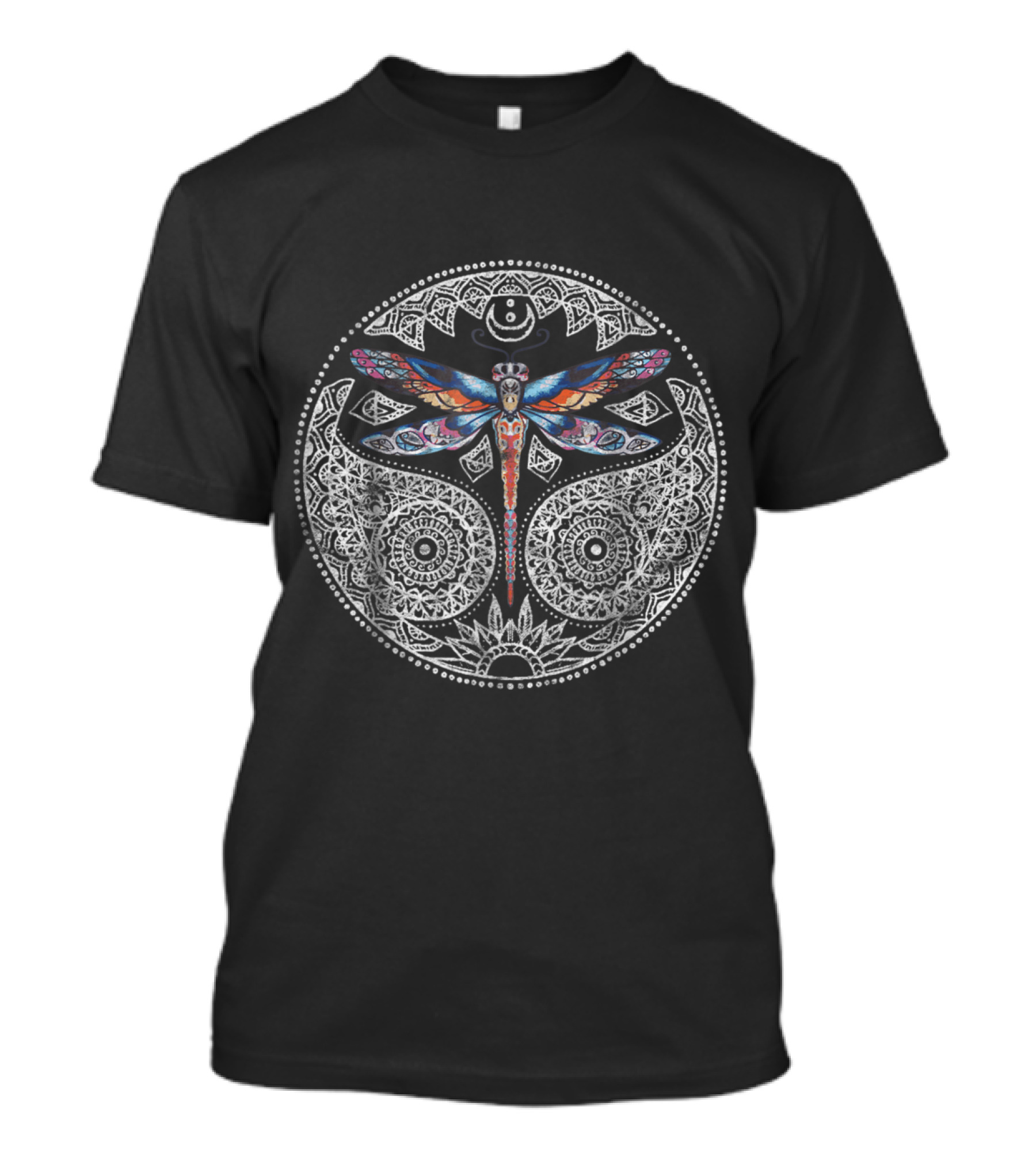 Magical Dragonfly Mandala With Intricate Circular Patterns And Detailed Colorful Wings T-Shirt