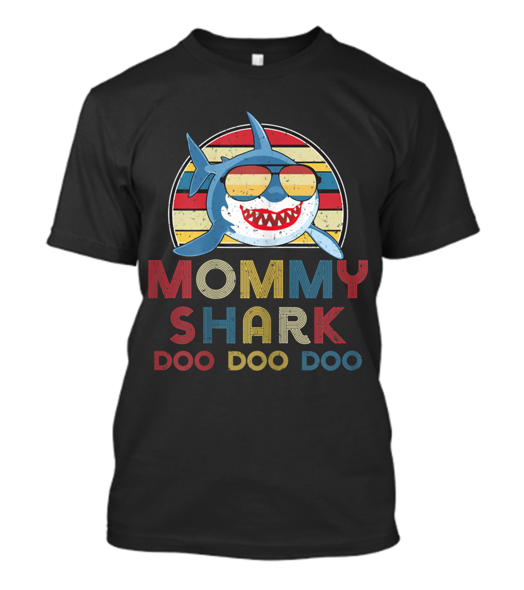 Retro Vintage Mommy Shark Doo Doo Doo Sunglasses Stripes T-Shirt