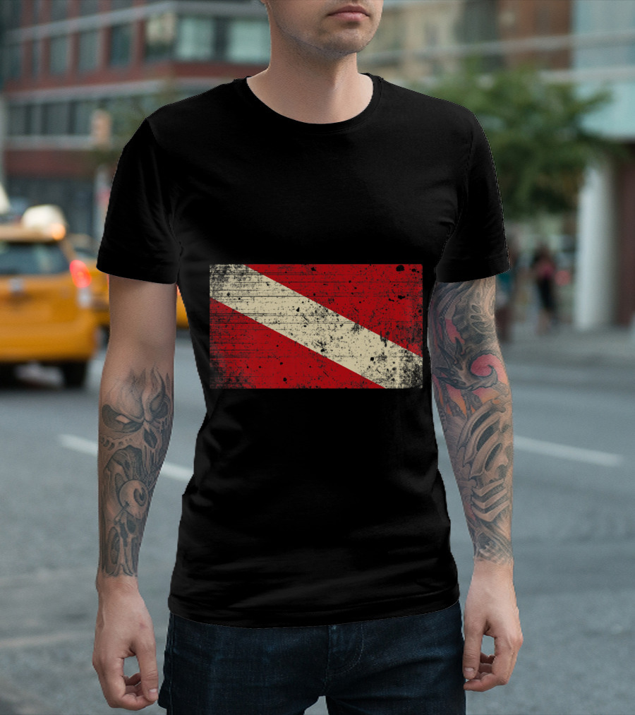 Retro Vintage Distressed Scuba Diver Down Flag T-Shirt