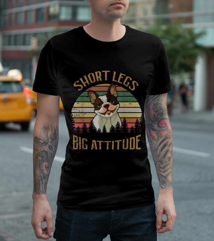 Short Legs Big Attitude French Bulldog Retro Vintage Stripes T-Shirt