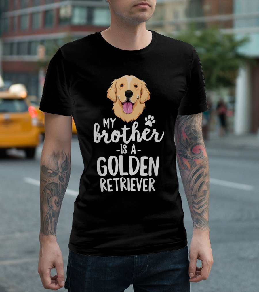 My Brother Is A Golden Retriever Paw Print Dog Head T-Shirt