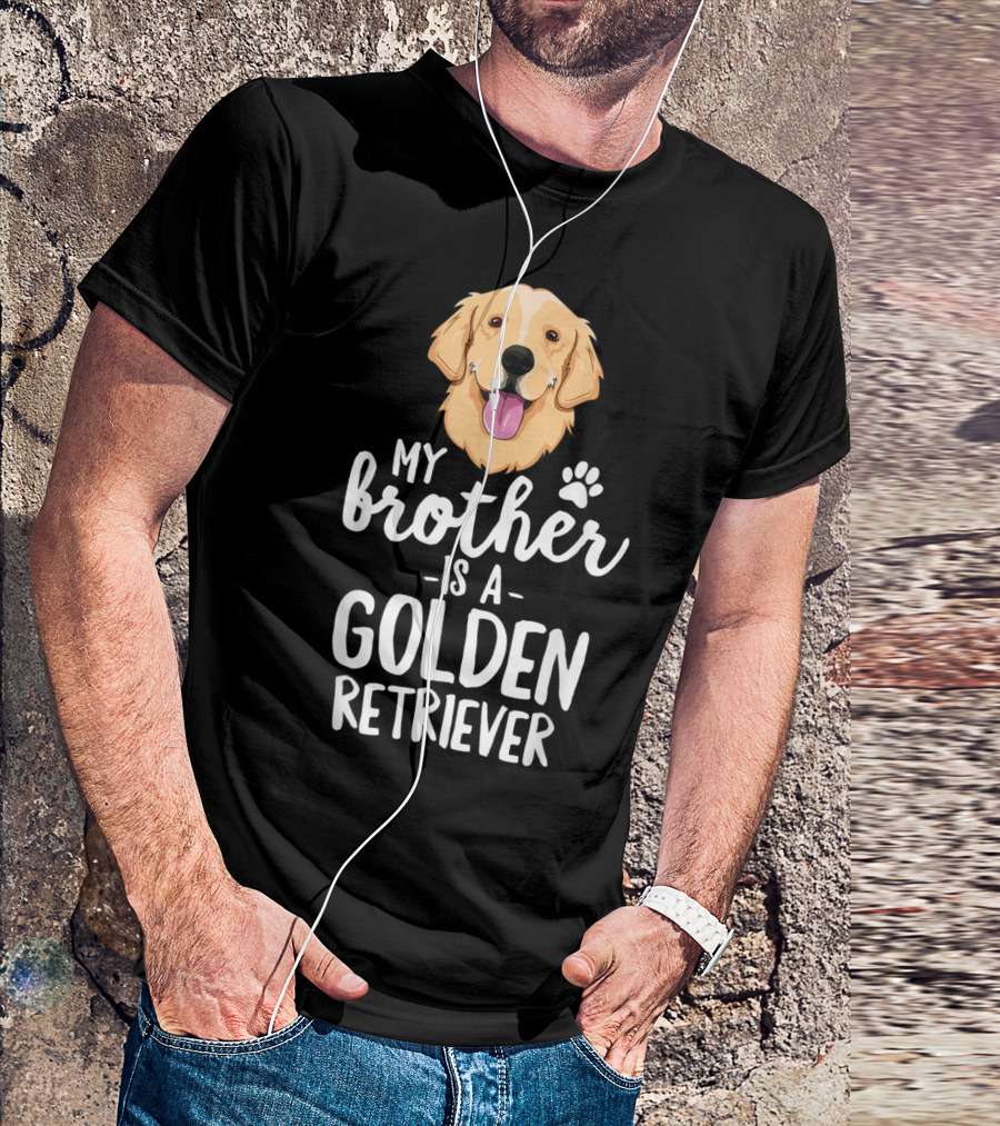 My Brother Is A Golden Retriever Paw Print Dog Head T-Shirt