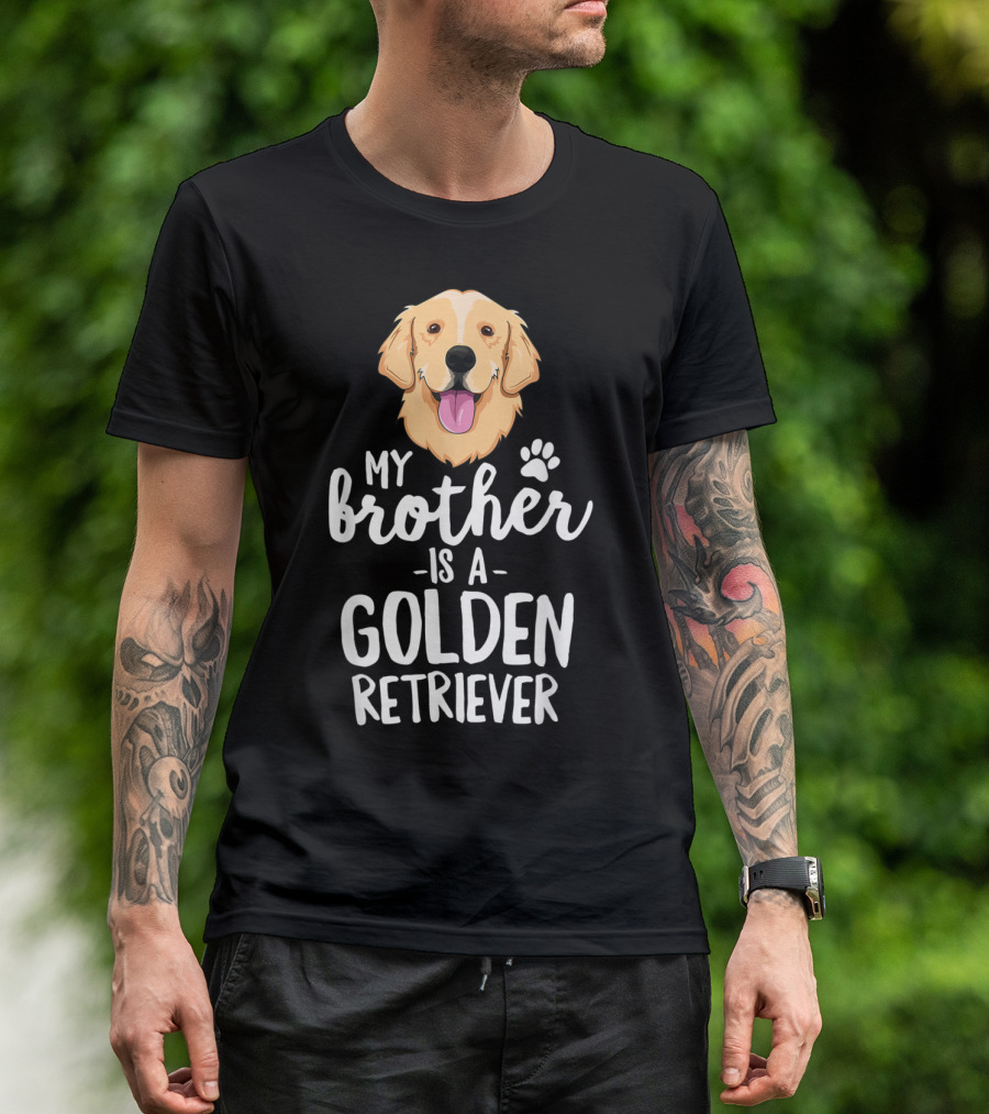 My Brother Is A Golden Retriever Paw Print Dog Head T-Shirt