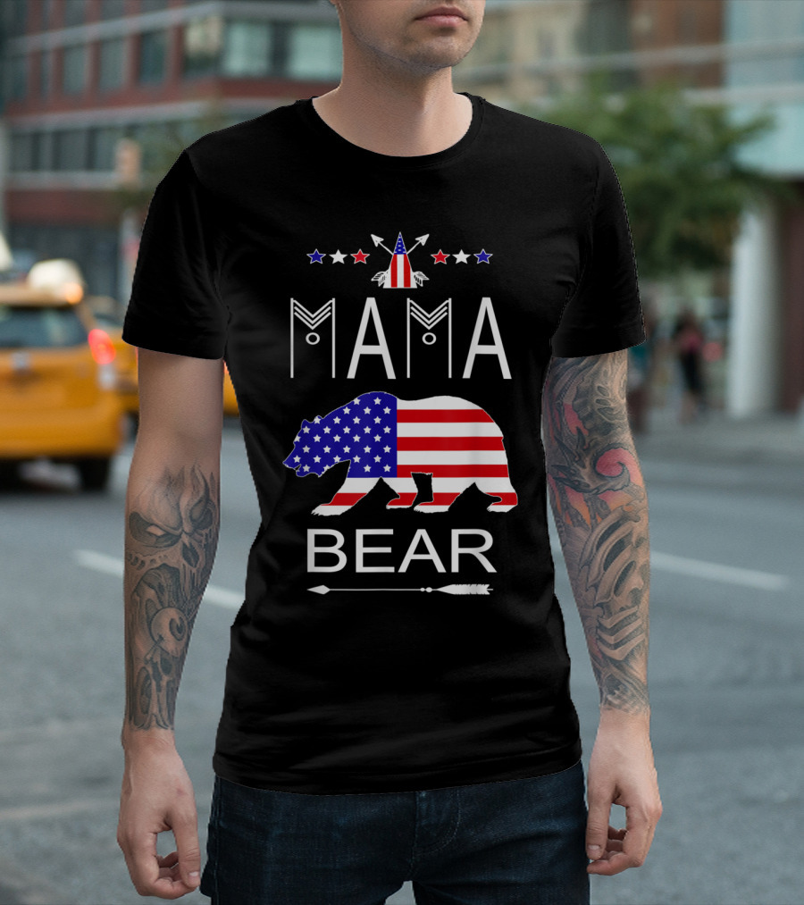 Mama Bear American Flag With Patriotic Stars And Arrows T-Shirt