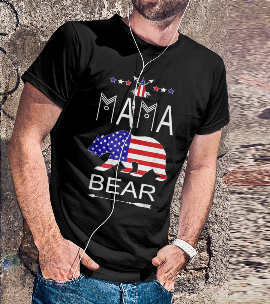 Mama Bear American Flag With Patriotic Stars And Arrows T-Shirt