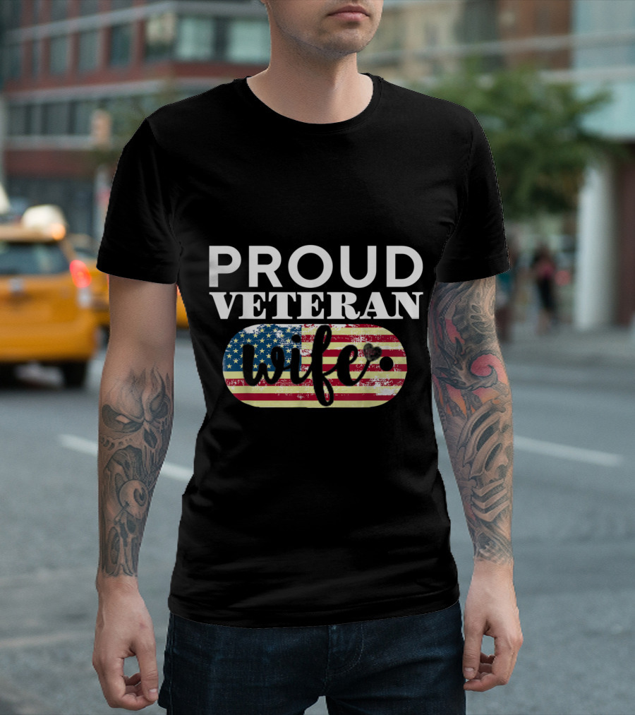 Proud Veteran Wife Vintage American Flag T-Shirt