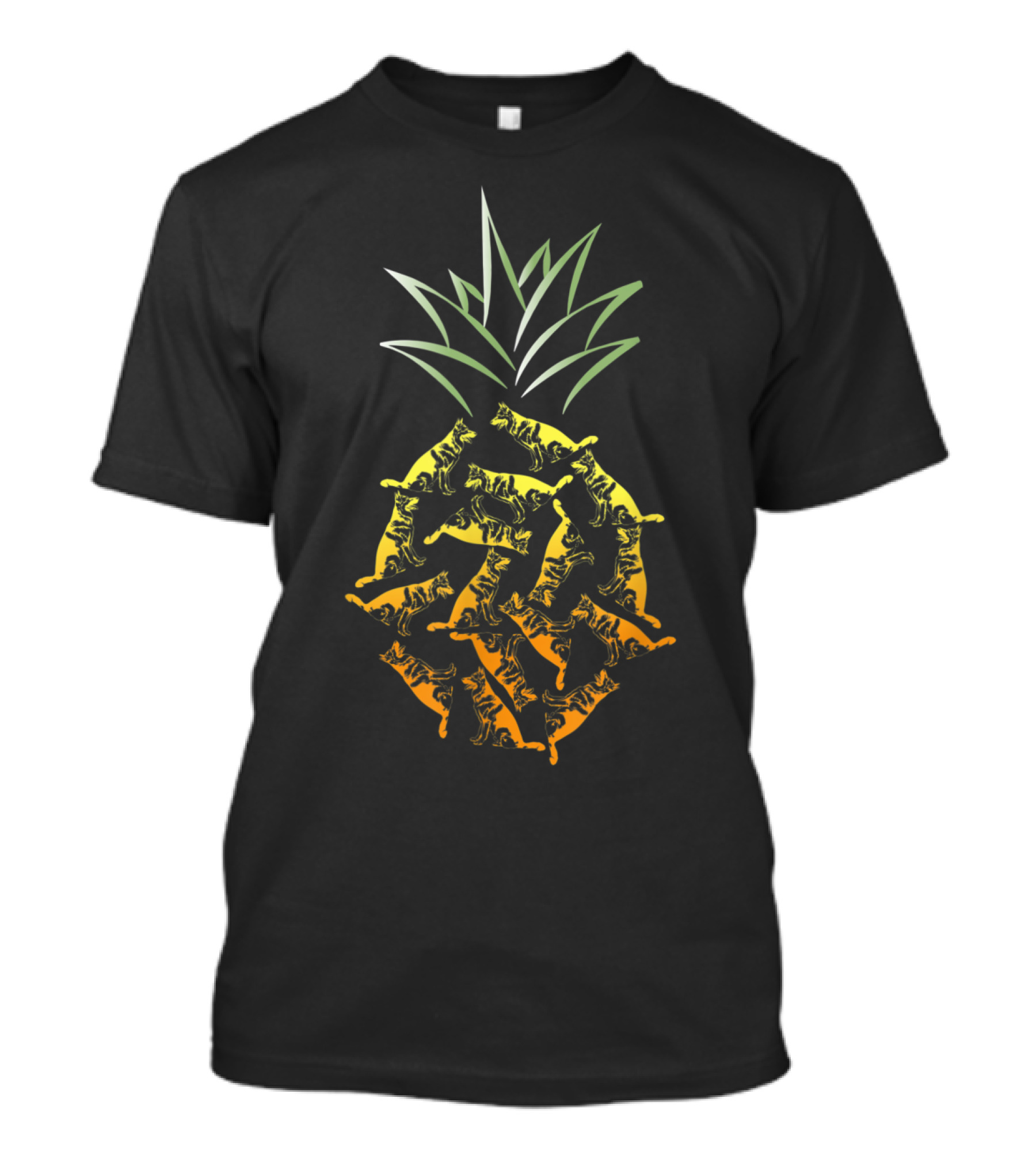 Pineapple Pattern With German Shepherd Silhouettes For Dog Lover Casual Wear T-Shirt