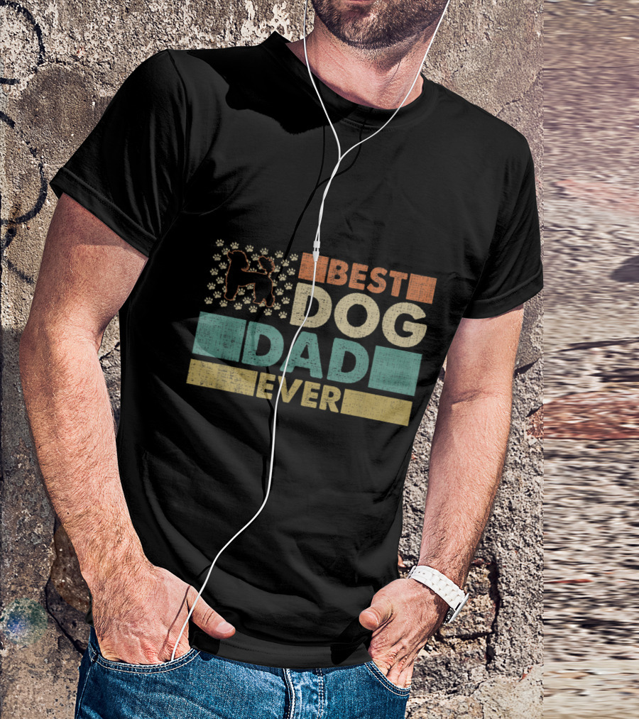 Best Dog Dad Ever Retro Vintage USA French Poodle T-Shirt