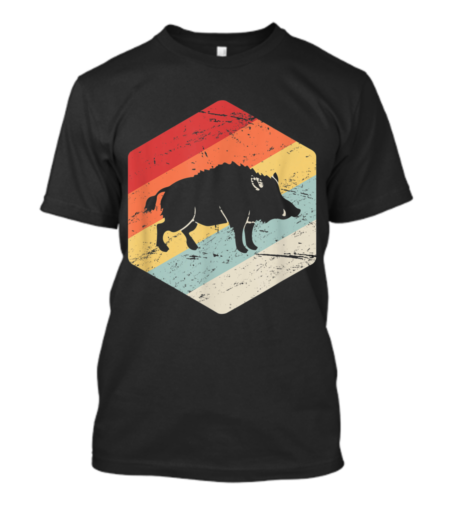 Retro Vintage Wild Hog Hunter Rainbow Hexagon T-Shirt
