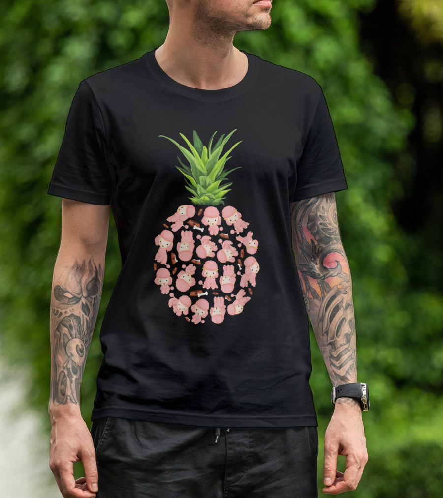 Pink Poodle Patterned Pineapple Summer Vibe T-Shirt