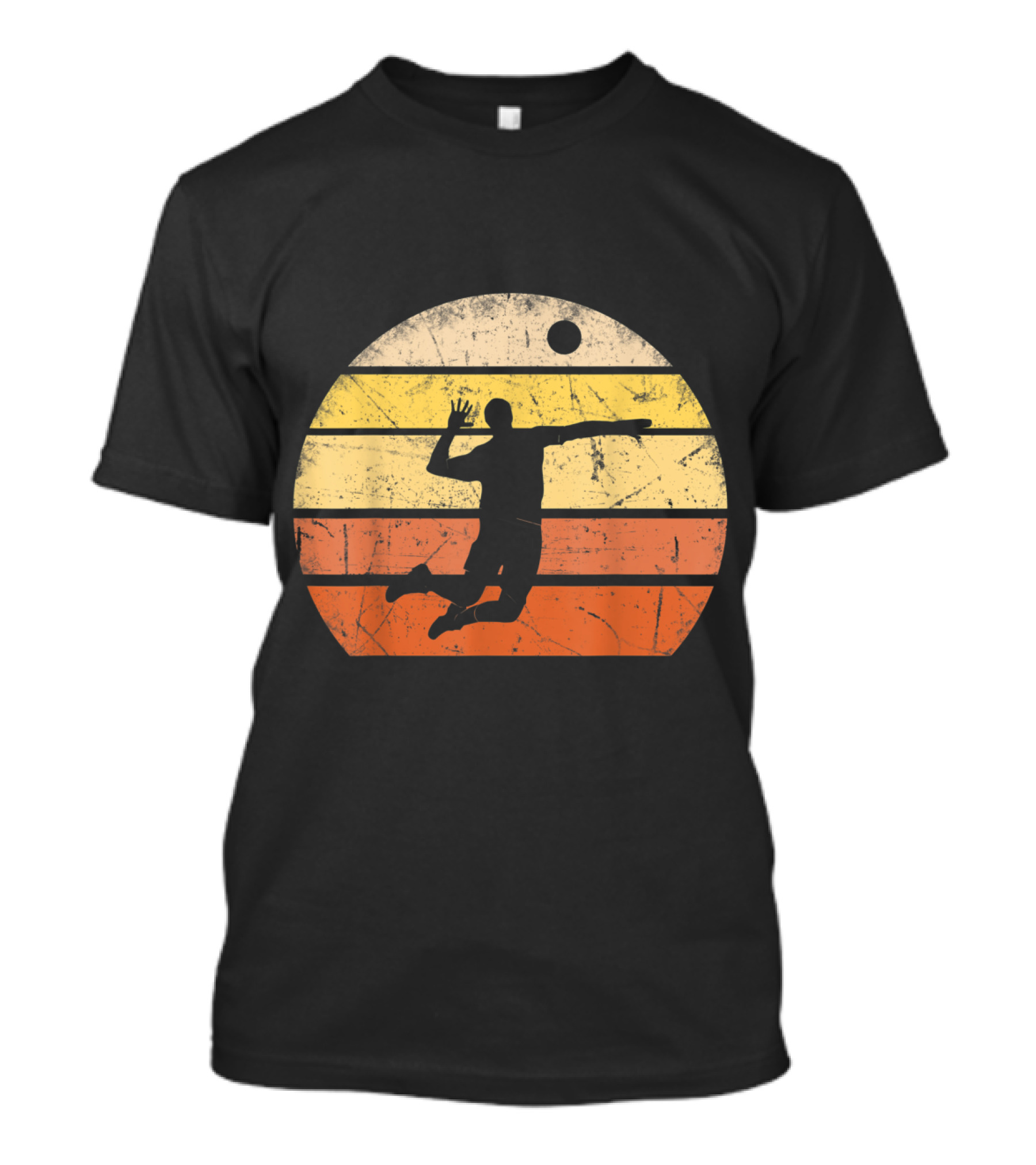 Retro Volleyball Sunset Silhouette Player Jumping Action T-Shirt