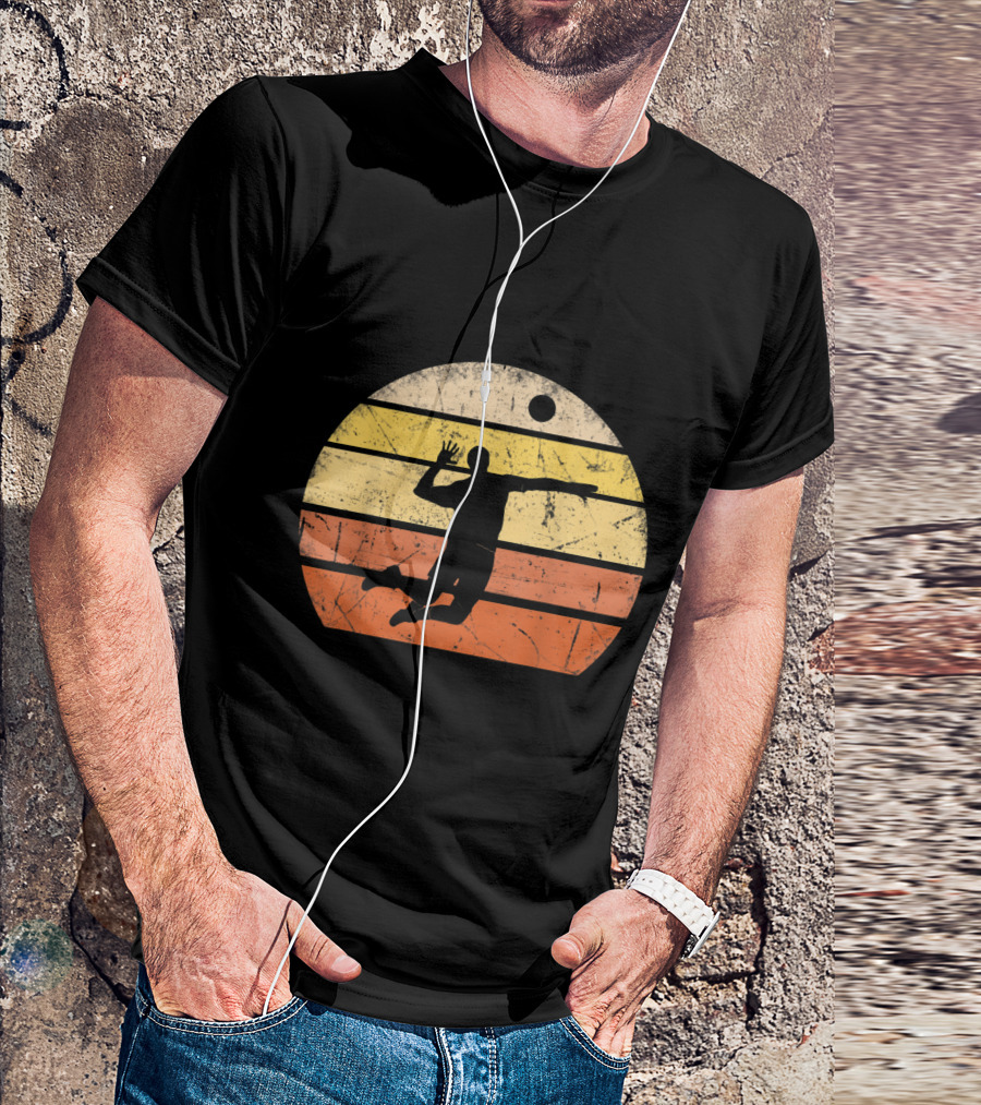 Retro Volleyball Sunset Silhouette Player Jumping Action T-Shirt