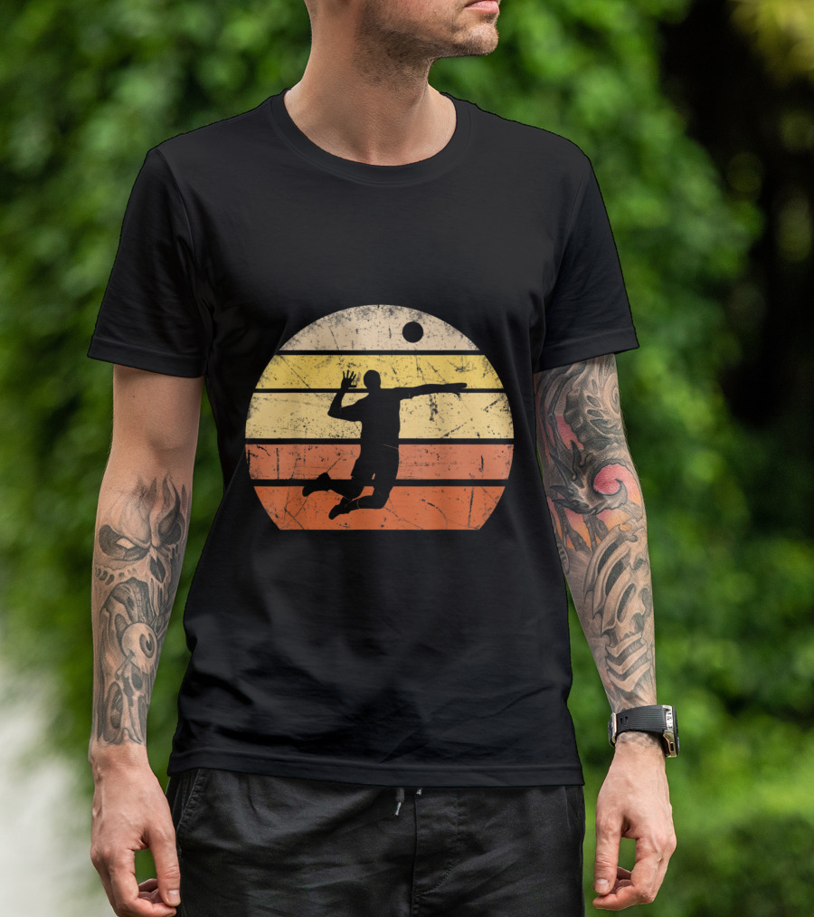 Retro Volleyball Sunset Silhouette Player Jumping Action T-Shirt
