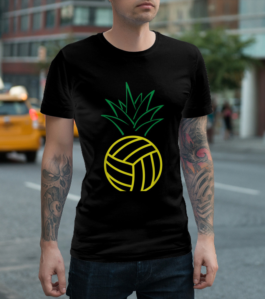 Pineapple Volleyball Ball with Green Leaves T-Shirt